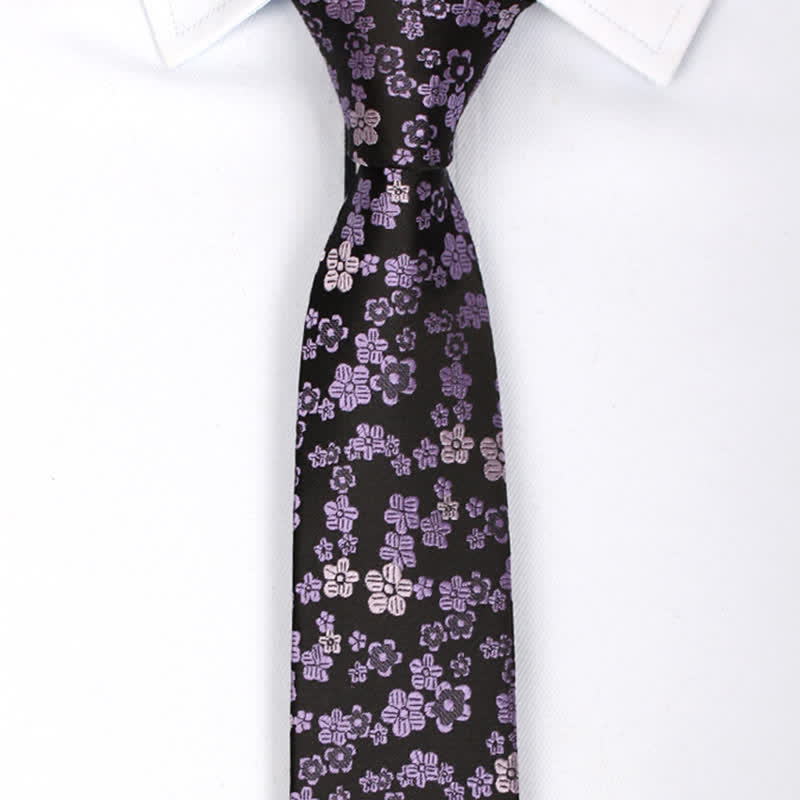 Men's Small Purple Flower Skinny Necktie