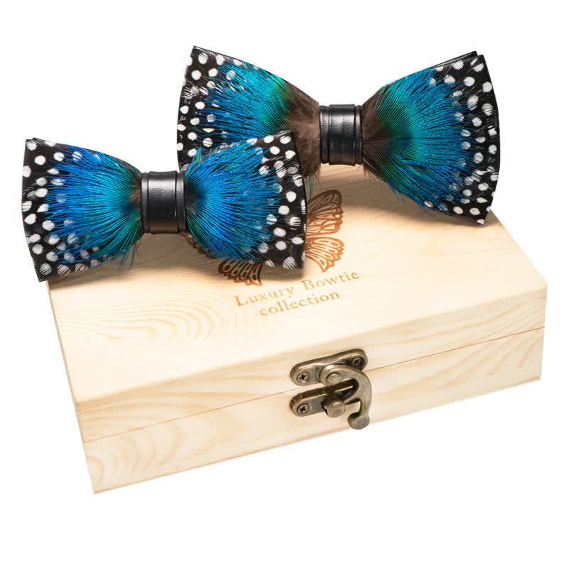 2Pcs Cyan & Black Parent-Child Polka Bow Ties Set