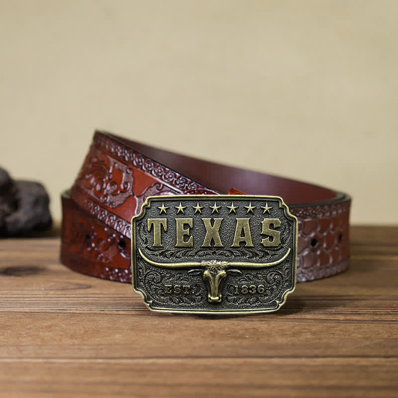 Men's DIY Cowboy Texas Buckle Leather Belt