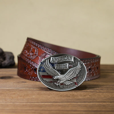 Men's DIY American Pride Eagle Buckle Leather Belt