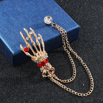 Men's Skeleton Finger Hand Rhinestone Brooch Pin