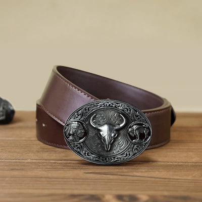 Men's DIY Typical Western Skull Buckle Leather Belt