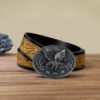 Men's DIY Horse Eagle Embossed Buckle Leather Belt