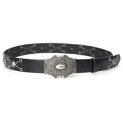 Men's Punk Floral Buckle Rivet Studded Leather Belt