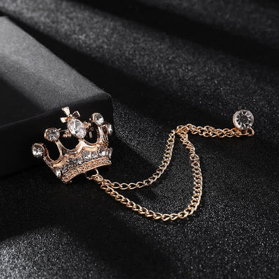 Men's Retro Crown Chain Rhinestones Brooch