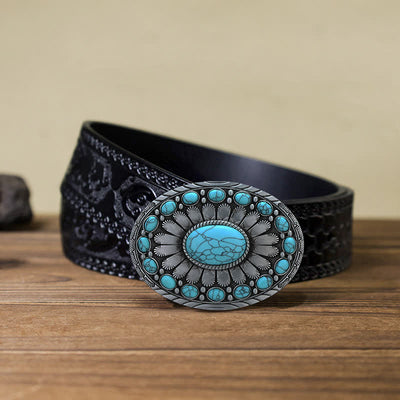 Men's DIY Dazzling Turquoise Buckle Leather Belt