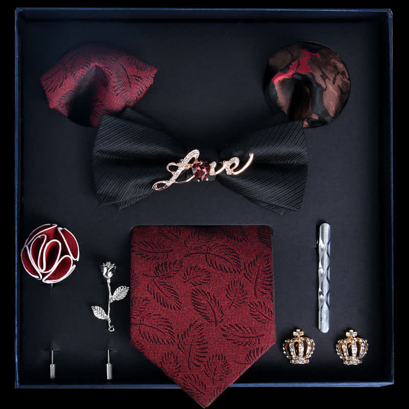 8Pcs Black&DarkRed Luxury Noble Print Bow Ties Gift Box