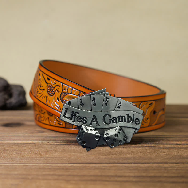 Men's DIY Life's A Gamble Poker Buckle Leather Belt