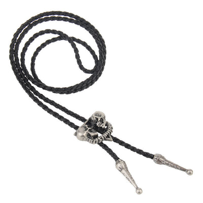 Double Skeleton Skull Heads Bolo Tie