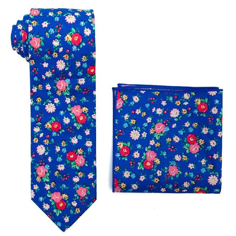 2Pcs Men's Daisy Rose Floral Necktie Set