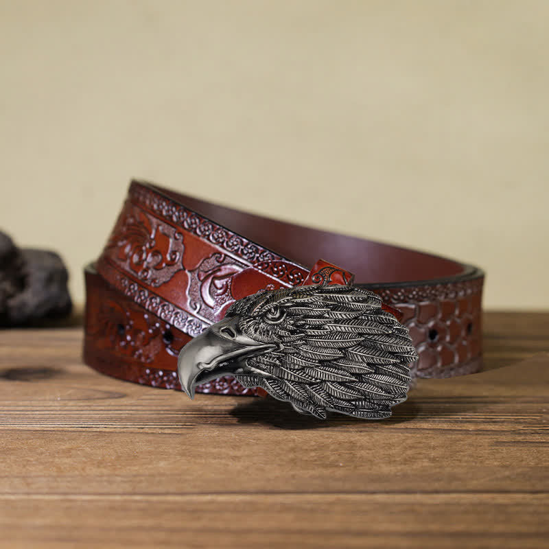 Men's DIY 3D Bald Eagle Head Buckle Leather Belt