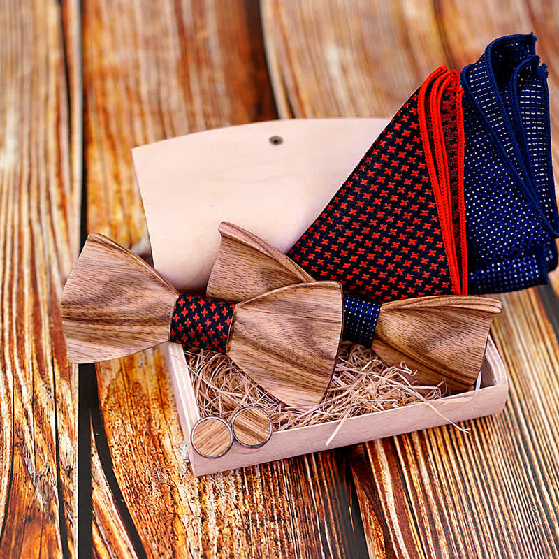 3Pcs Men's Classic Simple Wooden Bow Tie Set