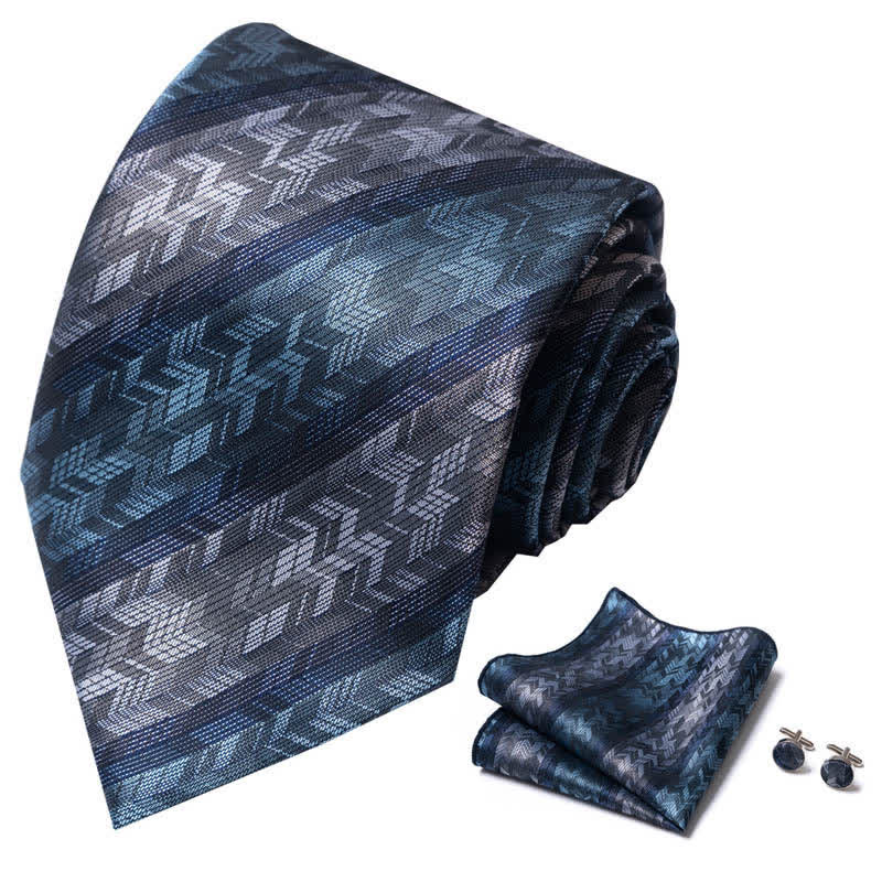 3Pcs Men's Teal & Gray Striped Necktie Set