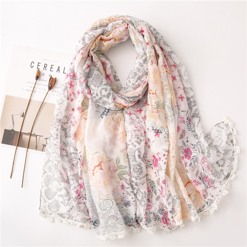 Women's Thin Voile Floral Lace Scarf