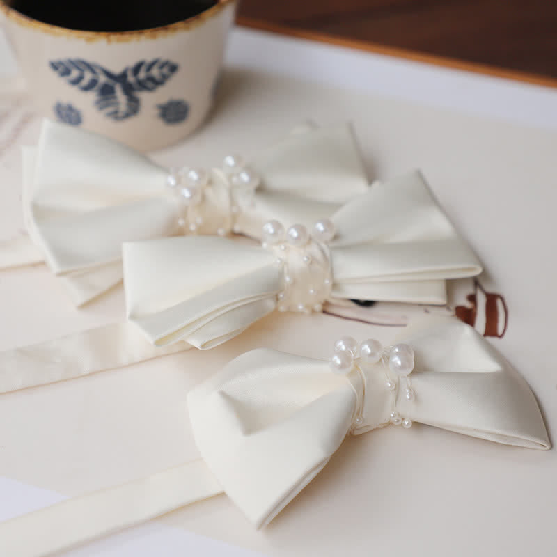 Men's Graceful Ivory White Pearls Flower Bow Tie