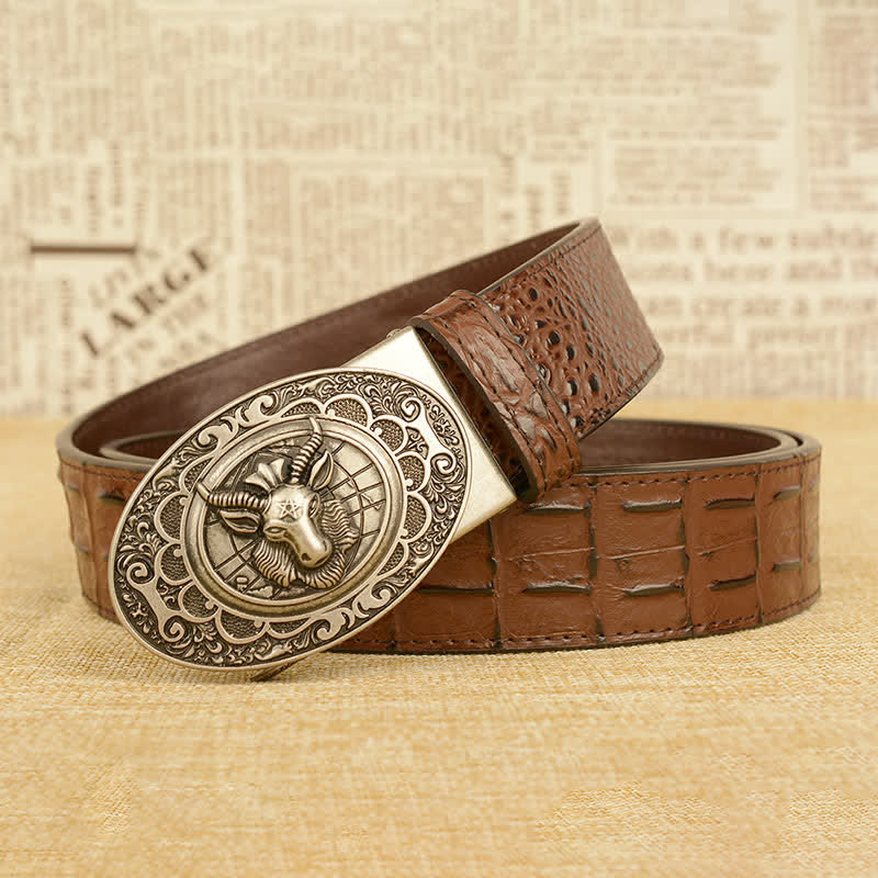 Men's Wild Goat Alligator Pattern Leather Belt