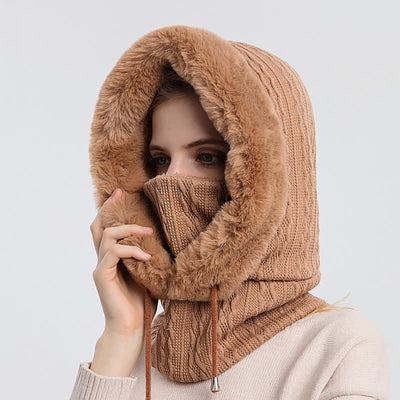 Women's Candy Color Face Hood Mask Knitted Hat