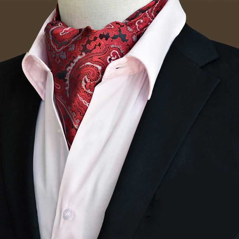 Red Leisure Prom Gents Floral Ascot Paisley Cravat