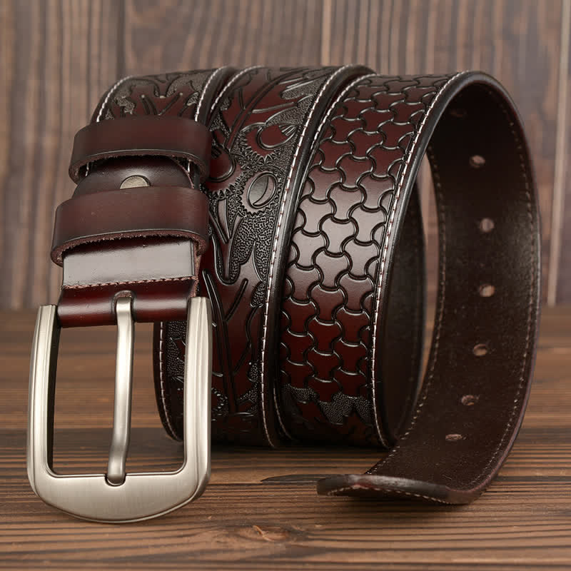 Men's Floral Embossed Pattern Leather Belt