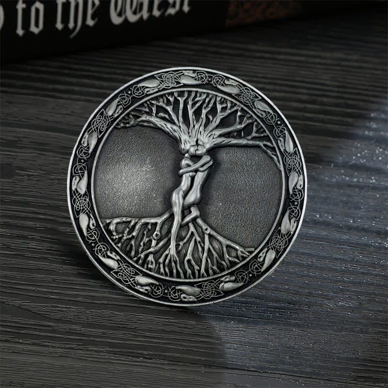 Men's DIY Tree Of Life Ash Elm Buckle Leather Belt