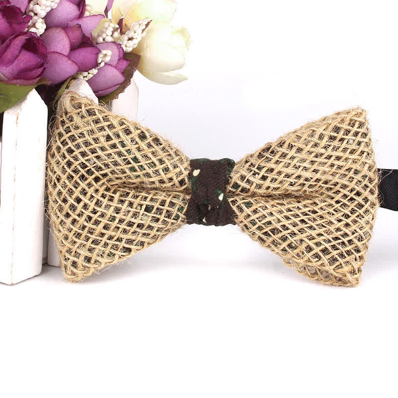 Men's Rustic Cotton Linen Patchwork Bow Tie