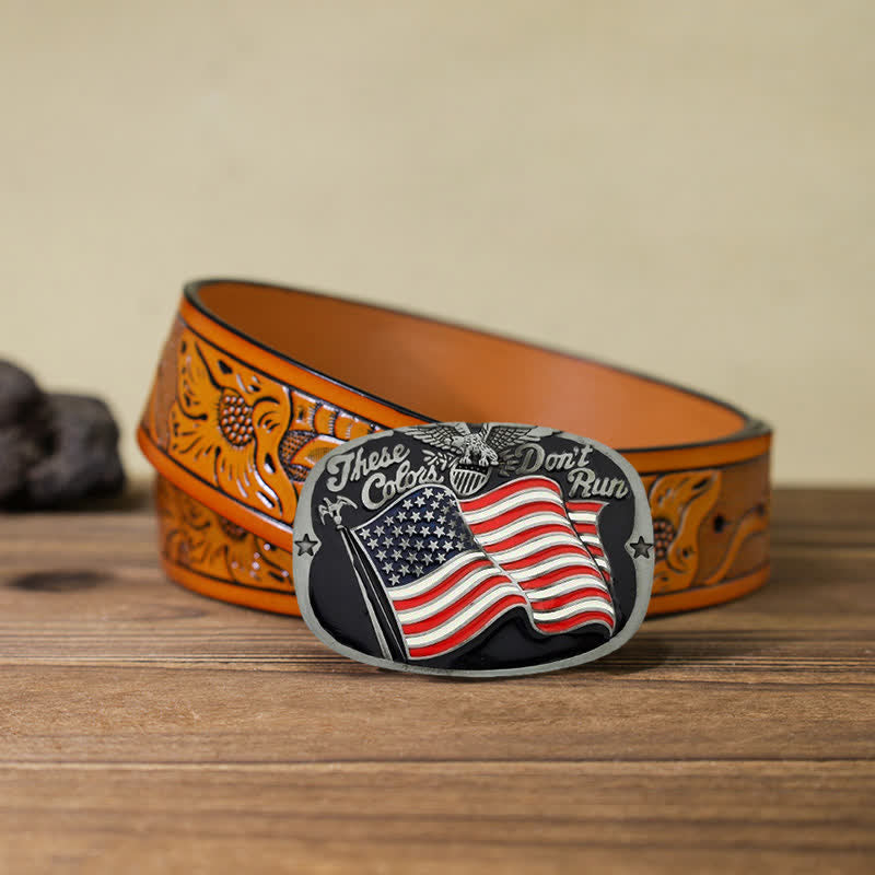 Men's DIY These Colors Don't Run Eagle Flag Buckle Leather Belt