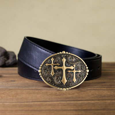 Men's DIY Three Crosses Attitude Buckle Leather Belt