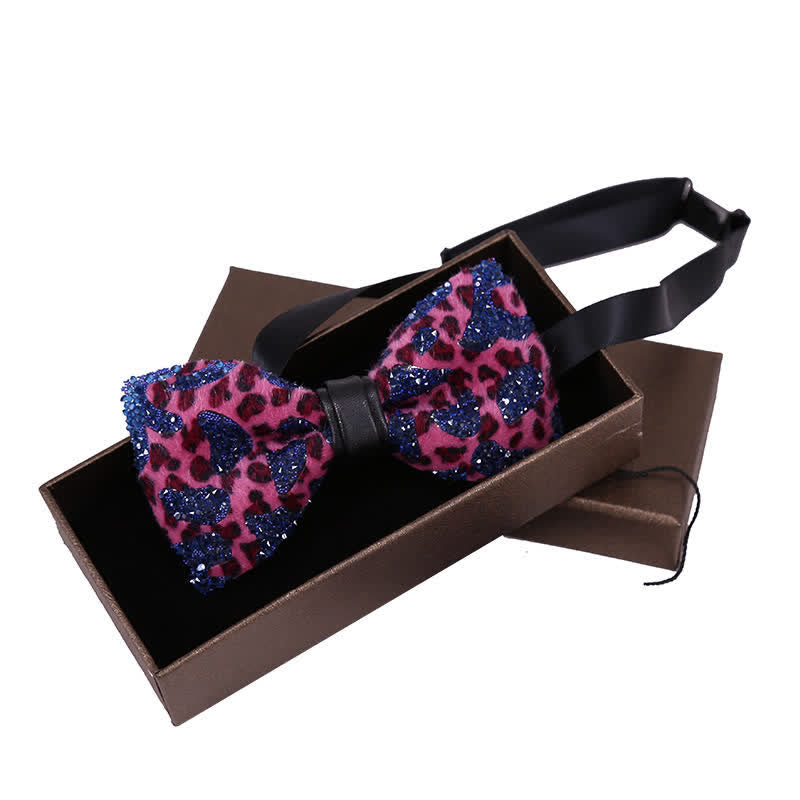 Men's Leopard Blue Yellow Crystal Bow Tie