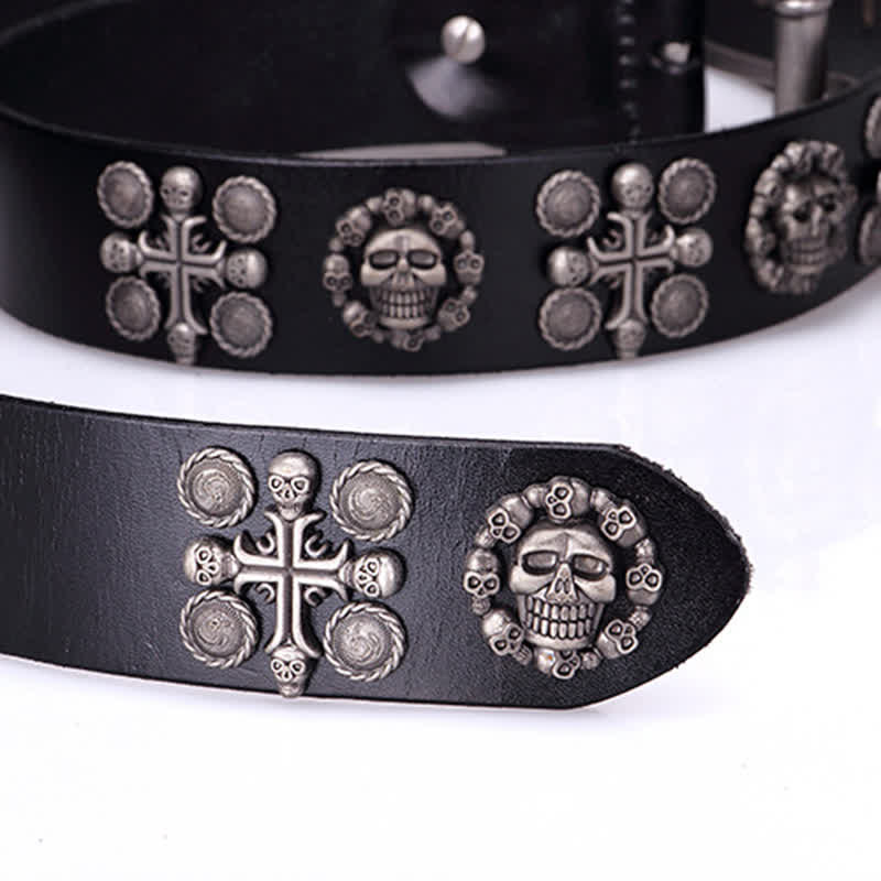 Heavy Metal Rivet Skull Cross Pattern Leather Belt