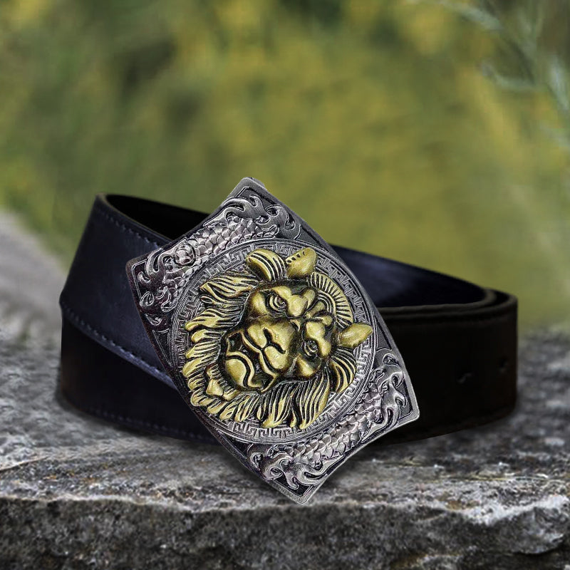 Men s DIY Gold Lion Hidden Folding Knife Leather Belt FloralTrip