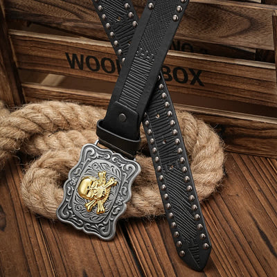 Men's Punk Skull Buckle Rivet Studded Leather Belt
