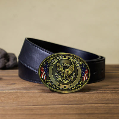 Men's DIY Eagle USA Flag Creative Beer Holder Buckle Leather Belt