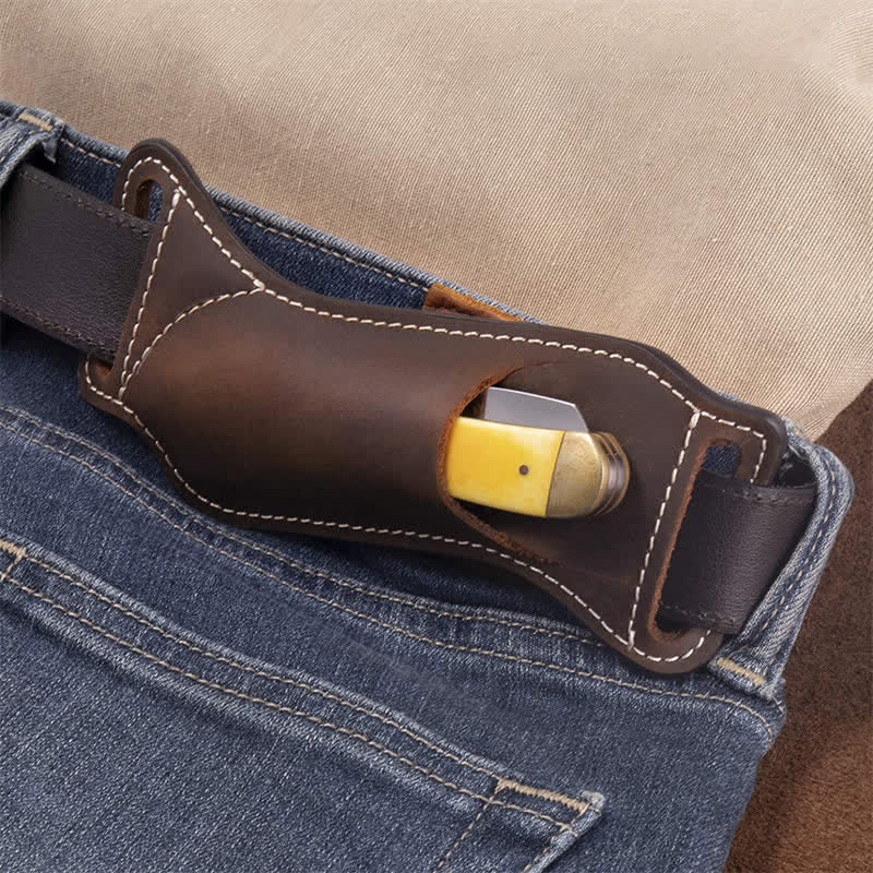 Curve Folding Knife Carrier Leather Sheath Belt Bag