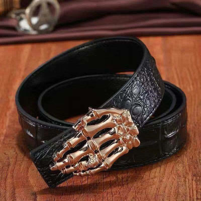 Men's Skull Hand Bone Crocodile Pattern Leather Belt