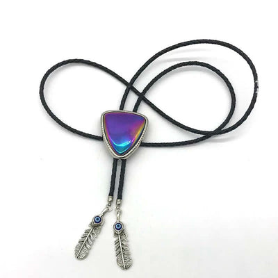 Colorful Triangles Pendant Feather Tip Bolo Tie