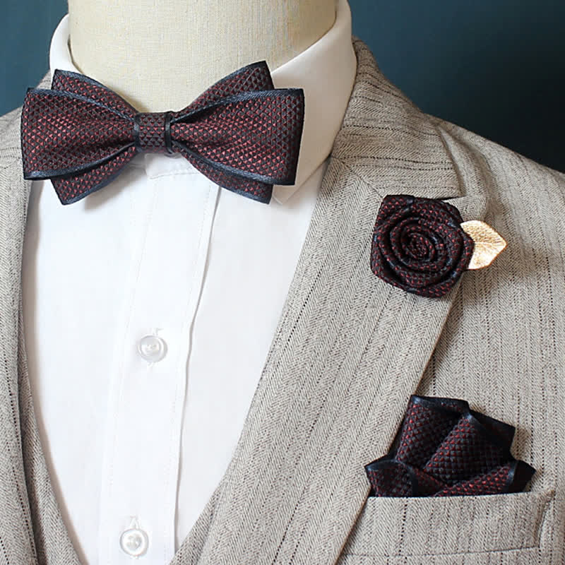 3Pcs Men's Micro Check Wedding Groom Bow Tie Set