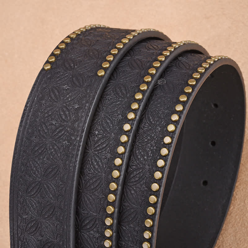 Men's Punk Rivet Gold Longhorn Bull Leather Belt
