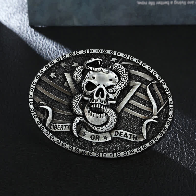 Men's DIY "Liberty or Death" Snake Skull Buckle Leather Belt