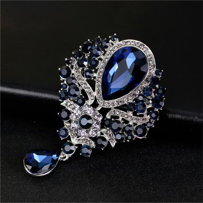 Women's Clear Glass Flower Waterdrop Brooch