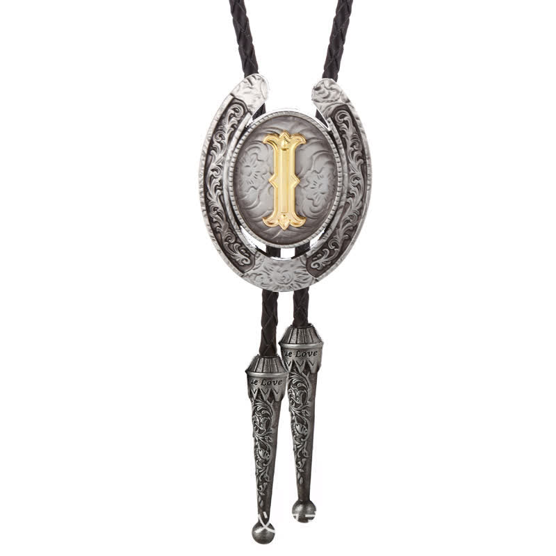 Modern Western Horseshoe Initial Letter A To Z Bolo Tie