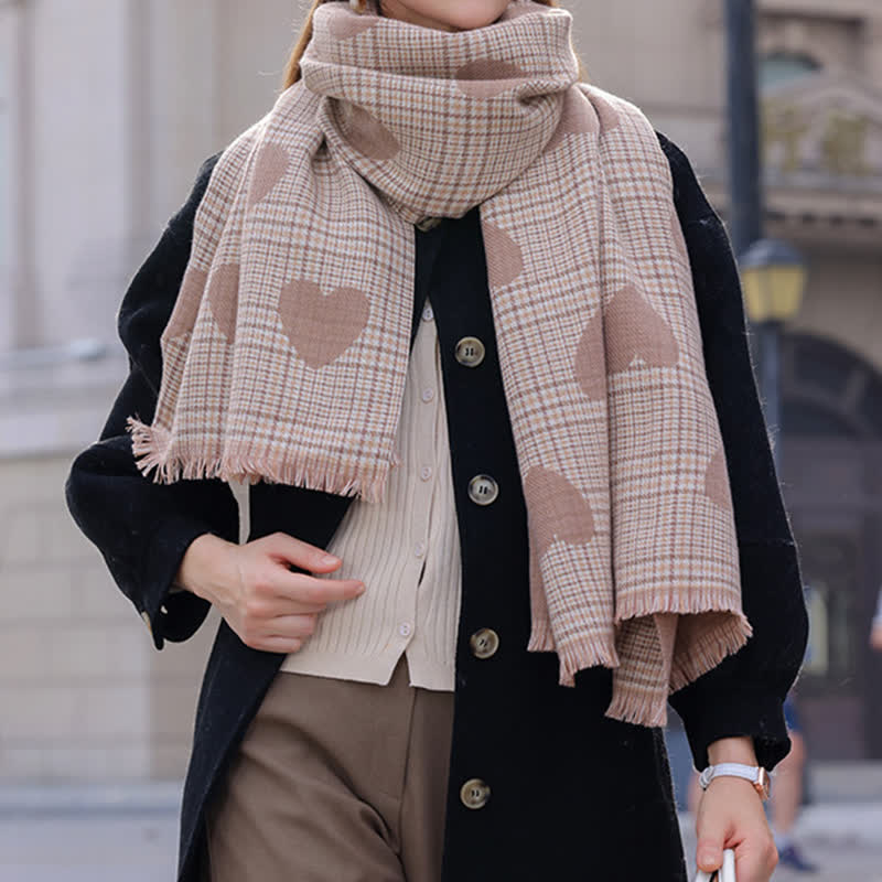 Women's Dual-sided Color Block Heart Plaid Scarf