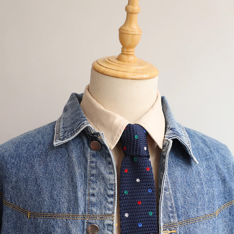 Men's Repeating Motifs Skinny Knitted Necktie