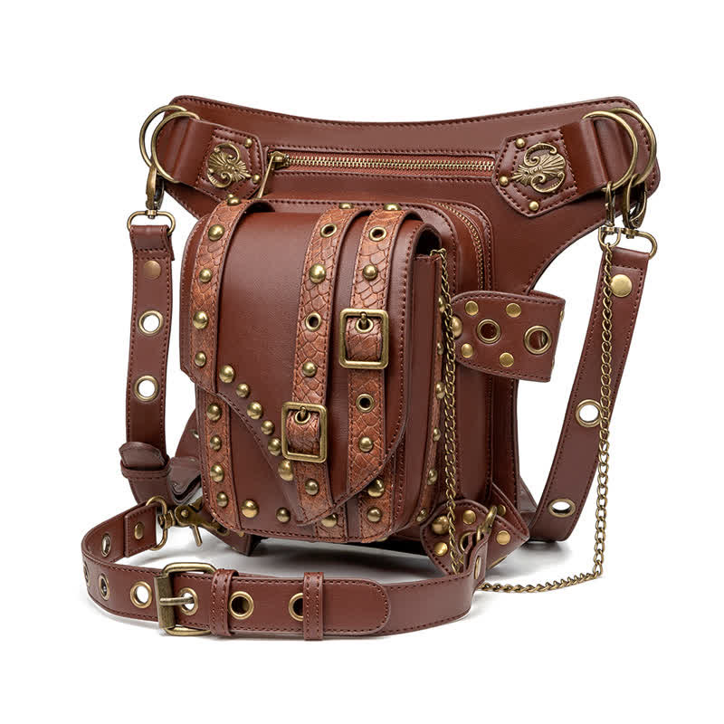 Brown Rock Motorcycle Chain Shoulder Waist Leg Bag