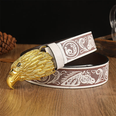 Men's Eagle Head Realistic Vulture Western Leather Belt