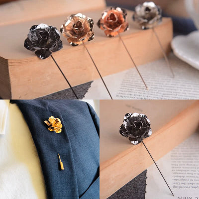 Men's Metal Rose Flower Brooch Pin