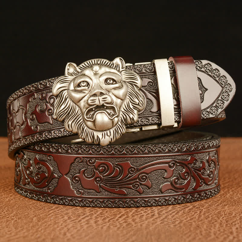 Men's 3D Sculpture Lion Head Leather Belt