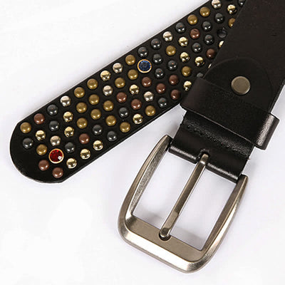 Stylish Nailheads Rhinestone Studded Rivet Leather Belt