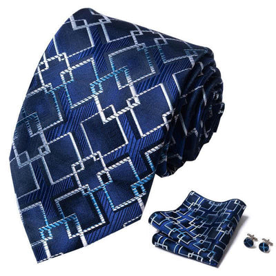3Pcs Men's Blue & White Crisp Cool Necktie Set