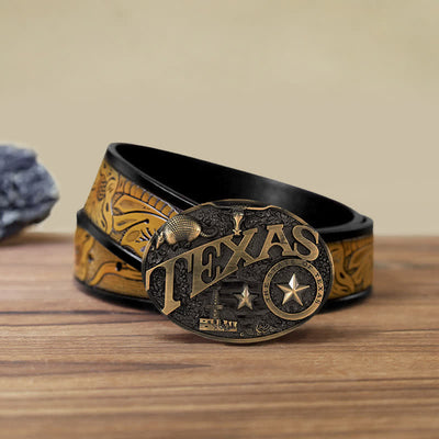 Men's DIY Texas State Heritage Attitude Buckle Leather Belt