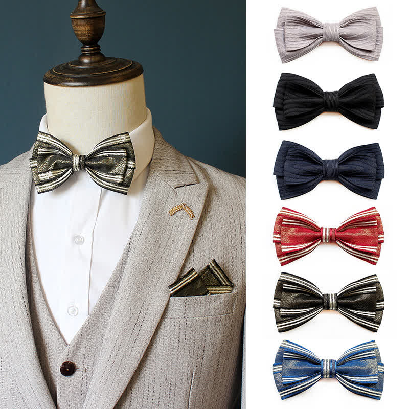 2Pcs Men's Pleated Striped Bow Tie Set